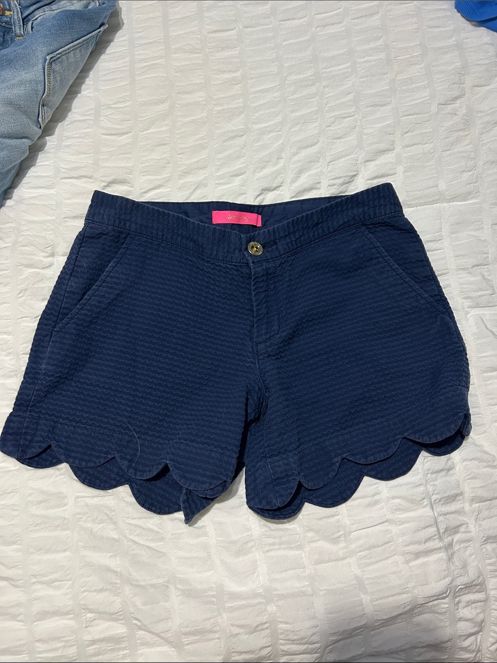 Lilly Pulitzer Navy Scallop Hem High Waist Shorts